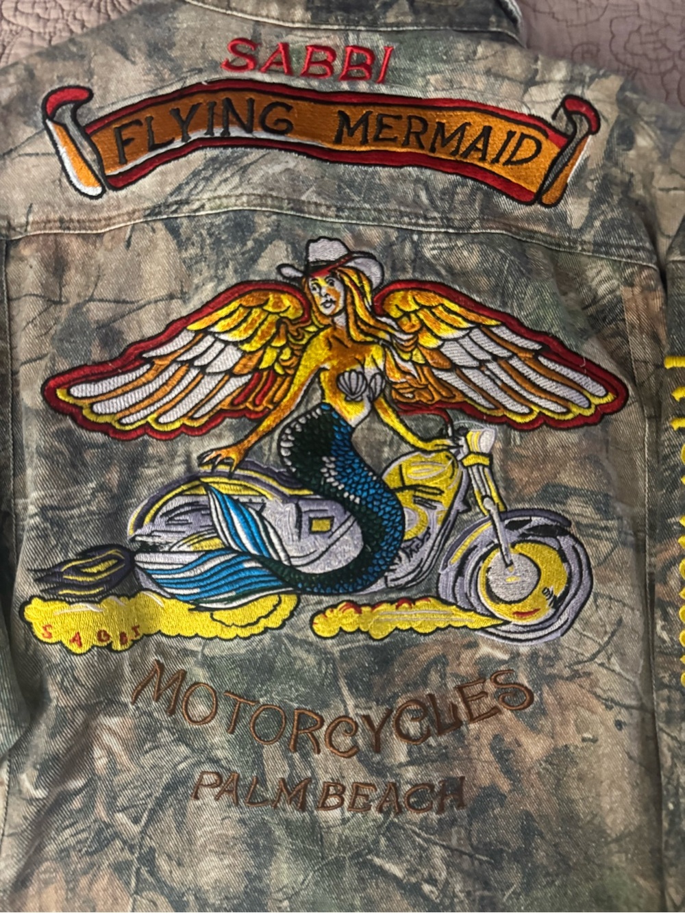 Sabbi Flying Mermaid Embroidered Men's Jeans Jacket - Multi-Color